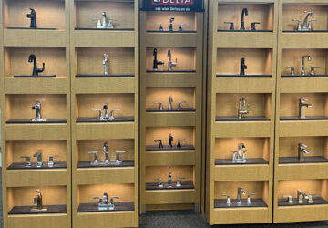 Bathroom water faucet display at the McDonald Supply kitchen & bath showroom in Bloomington IL