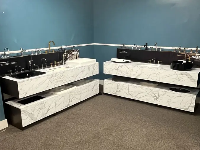 Bathroom sink and faucet displat at the McDonald Supply Showroom