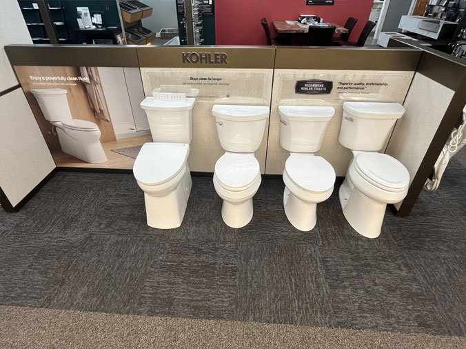 Kohler toilet displat at the McDonald Supply Showroom