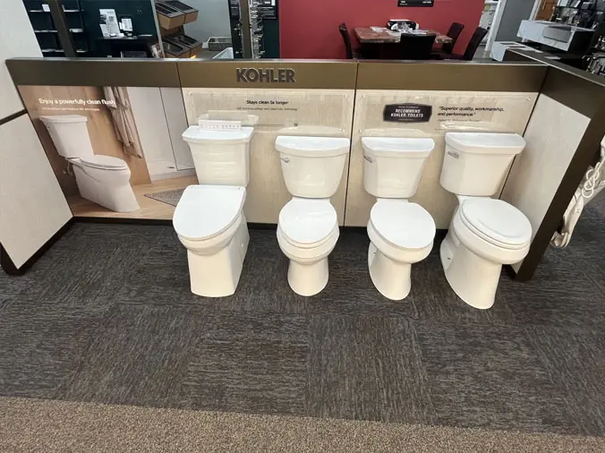 Kohler toilet displat at the McDonald Supply Showroom